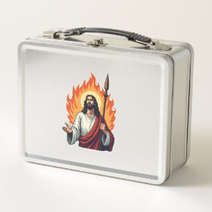 Jesus Flame Of Truth Vintage Engraving Tee Metal Lunch Box