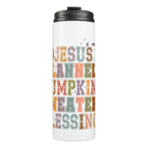 Jesus Flannels Pumpkins Sweaters Blessings Thermal Tumbler