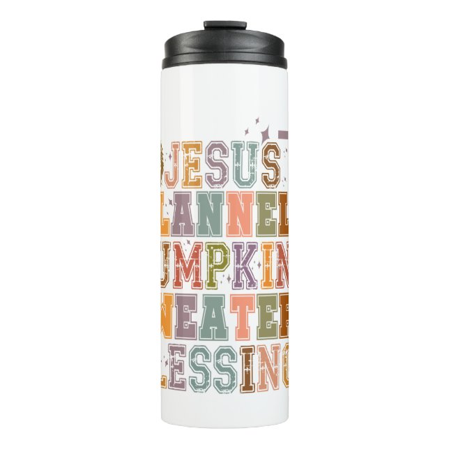 Jesus Flannels Pumpkins Sweaters Blessings Thermal Tumbler (Front)