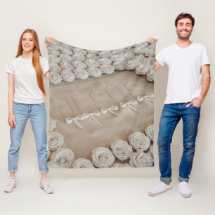 JESÚS Fleece & Sherpa Blanket – White Roses &