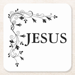 JESUS FLORAL CORNER BORDER SQUARE PAPER COASTER