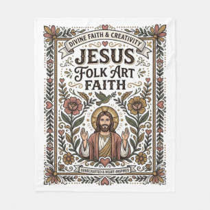 Jesus Folk Art Faith Jesus Folk Art Christian Fait Fleece Blanket