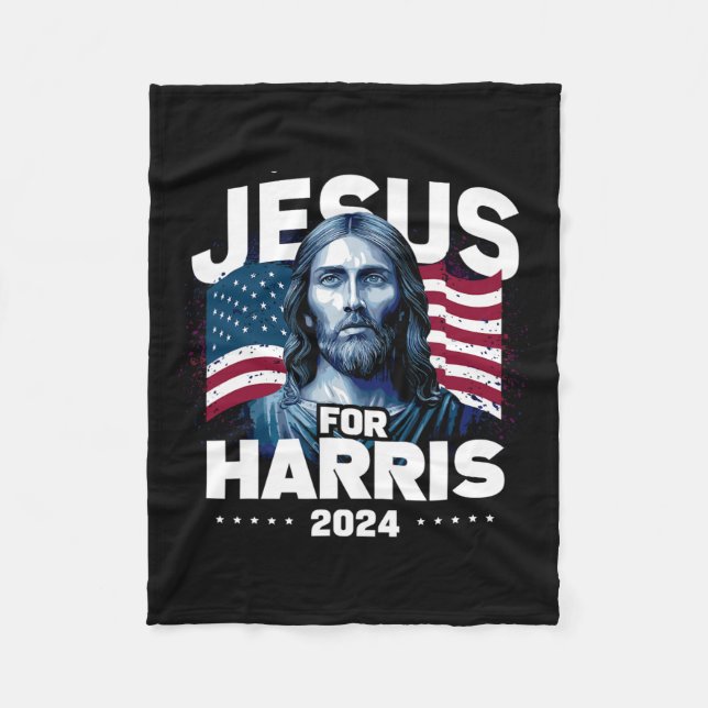 Jesus For Harris Kamala 2024  Fleece Blanket (Front)