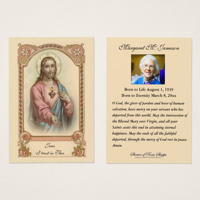 Jesus Funeral Memorial Prayer Holy Card (Front & Back)