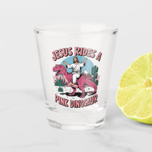 Jesus Funny Memes, Jesus Rides A Pink Dinosaurs Shot Glass