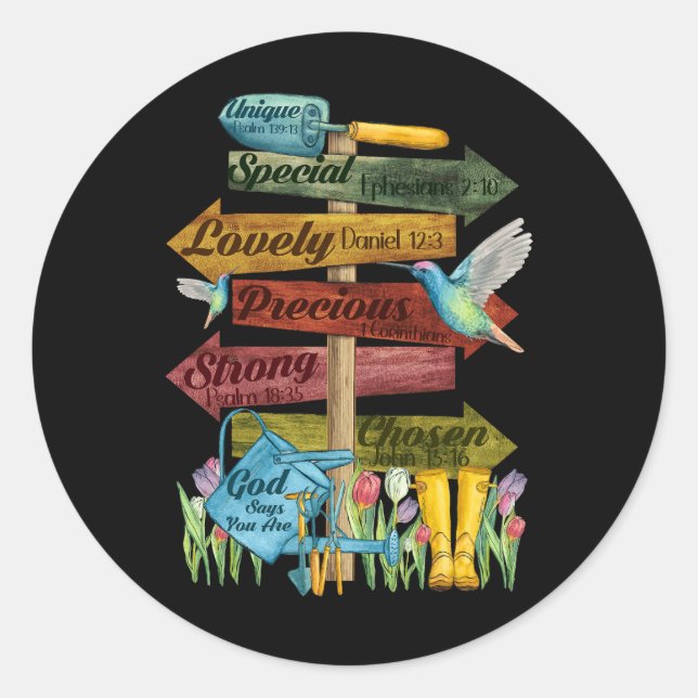 Jesus Garden Flower Hummingbird God Say You Are Ga Classic Round Sticker (Front)