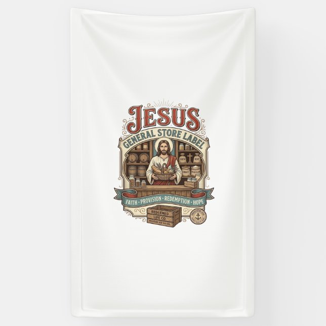 Jesus General Store Label Jesus General Store Chri Banner (Vertical)