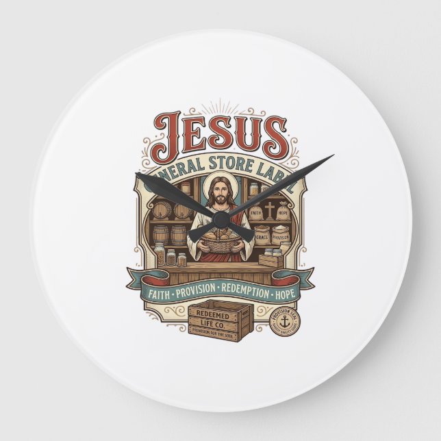 Jesus General Store Label Jesus General Store Chri Large Clock (Front)