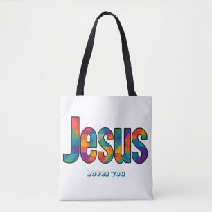 Jesus geometric pattern tote bag