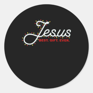 Jesus Gift Ever Christmas Light Xmas Gift T Shirt  Classic Round Sticker
