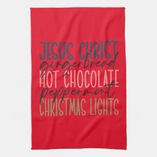 Jesus Ginger Bread Hot Chocolate Christmas Lights Tea Towel