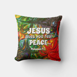 JESUS GIVES REAL PEACE   Abstract Christian Cushion