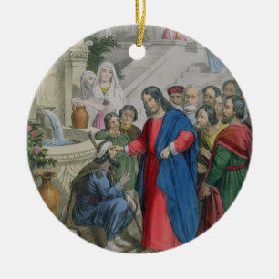 Jesus Gives Sight to One Born Blind, from a bible Ceramic Tree Decoration