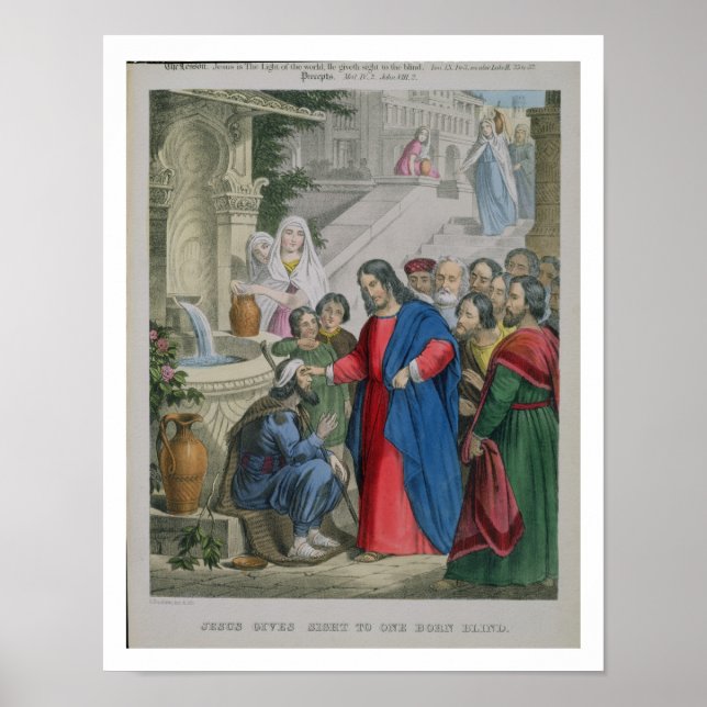 Jesus Gives Sight to One Born Blind, from a bible Poster (Front)