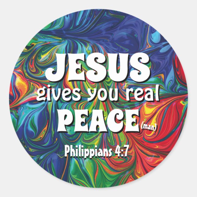 JESUS GIVES YOU REAL PEACE Abstract Blue Classic Round Sticker (Front)