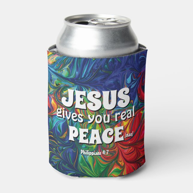 JESUS GIVES YOU REAL PEACE (MAN) Summer of 69 Can Cooler (Can Front)