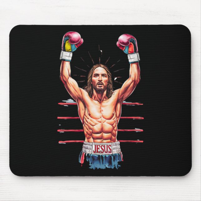 Jesus God Kickboxing Or Boxing Victory Funny Meme  Mouse Mat (Front)