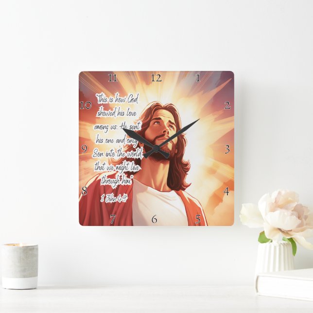 Jesus: God's Love, Eternal Life Square Wall Clock (Home)