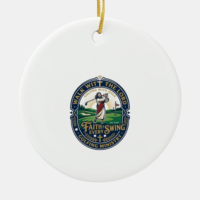 Jesus Golf Shirt Faith Based Design_1 Ceramic Tree Decoration (Front)