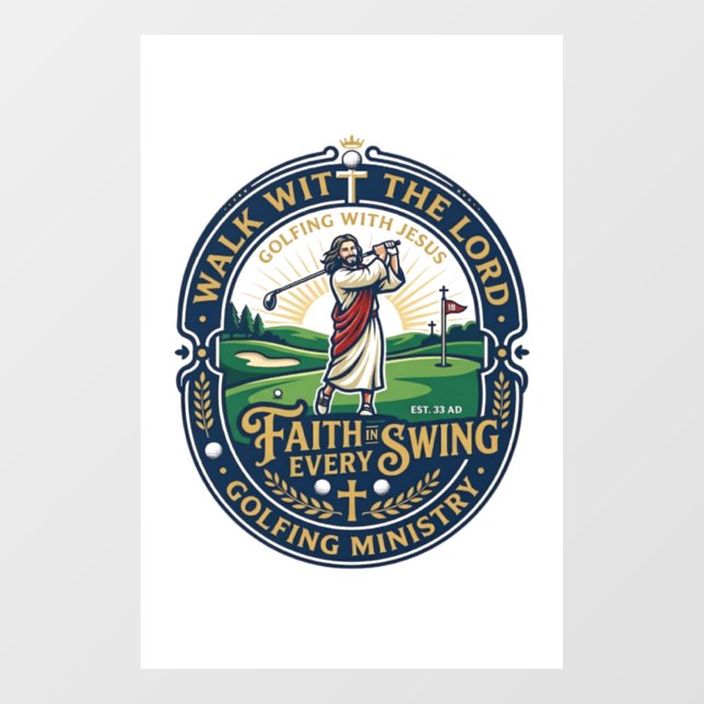 Jesus Golf Shirt Faith Based Design_1 Window Cling (Sheet)