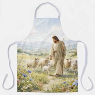 Jesus Good Shepherd Wildflower Watercolor Apron