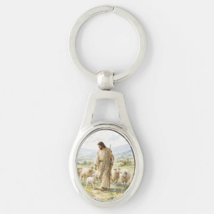 Jesus Good Shepherd Wildflower Watercolor Key Ring