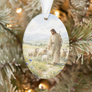 Jesus Good Shepherd Wildflower Watercolor Ornament