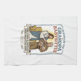 Jesus Grandparents Babysitting Humour Shirt Faith  Tea Towel