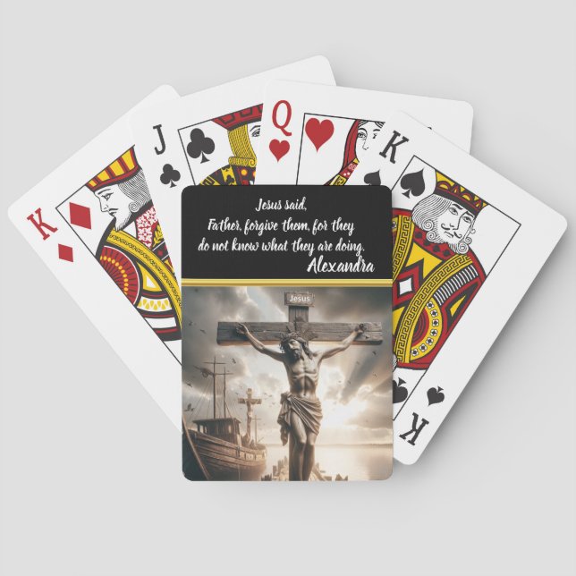 Jesus Hanging Above Calm Waters Scene Playing Cards (Back)