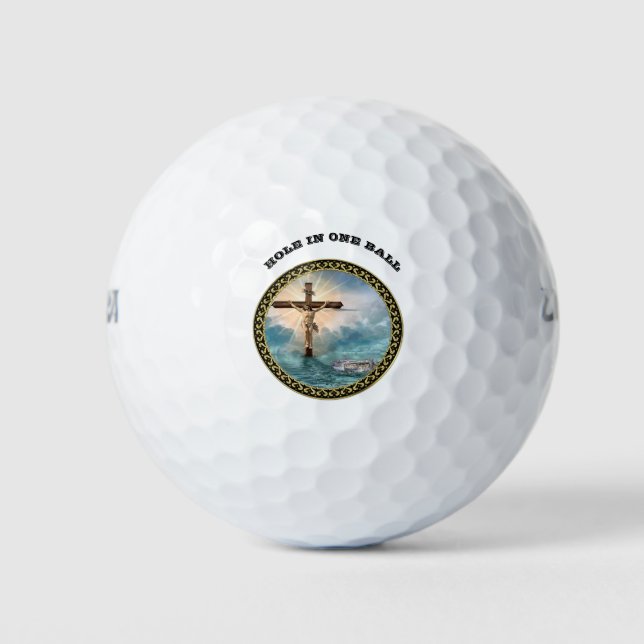 Jesus hanging from a christian crucifixion cross. golf balls (Front)