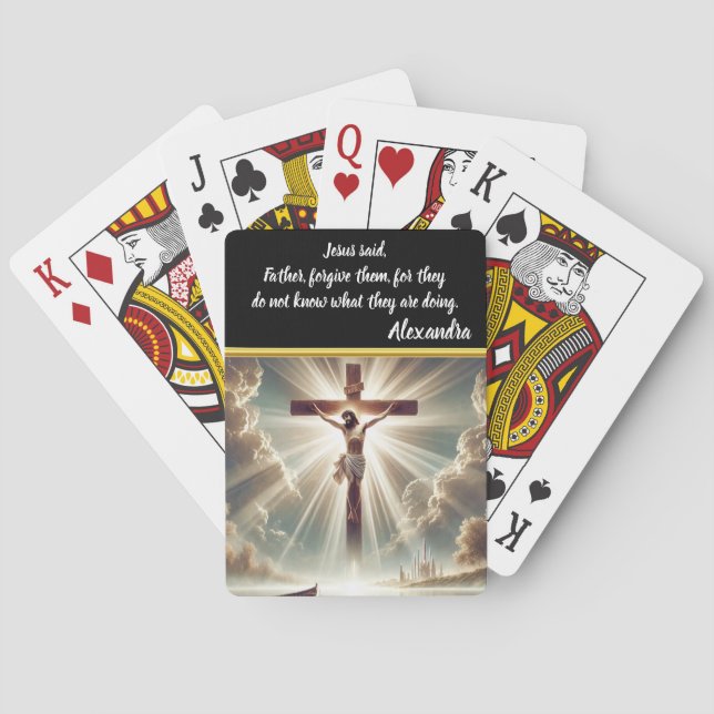 Jesus Hanging on Crucifix Over Water Playing Cards (Back)