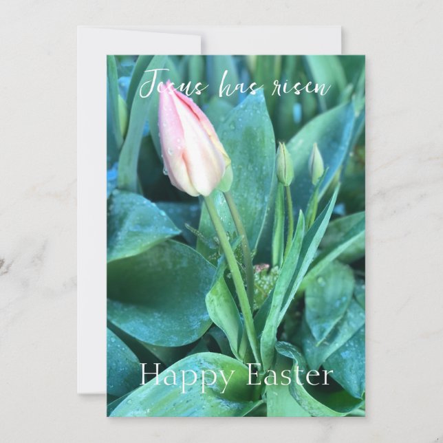 Jesus Has Risen Happy Easter Custom Tulip Photo Holiday Card (Front)