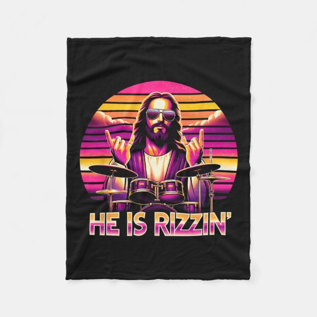 Jesus Has Rizzen He Is Rizzin' Funny Christian Nd  Fleece Blanket (Front)