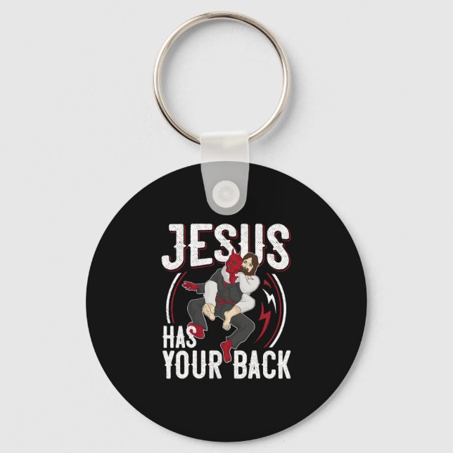 Jesus Has Your Back Brazilian Jiu Jitsu BJJ Christ Key Ring (Front)