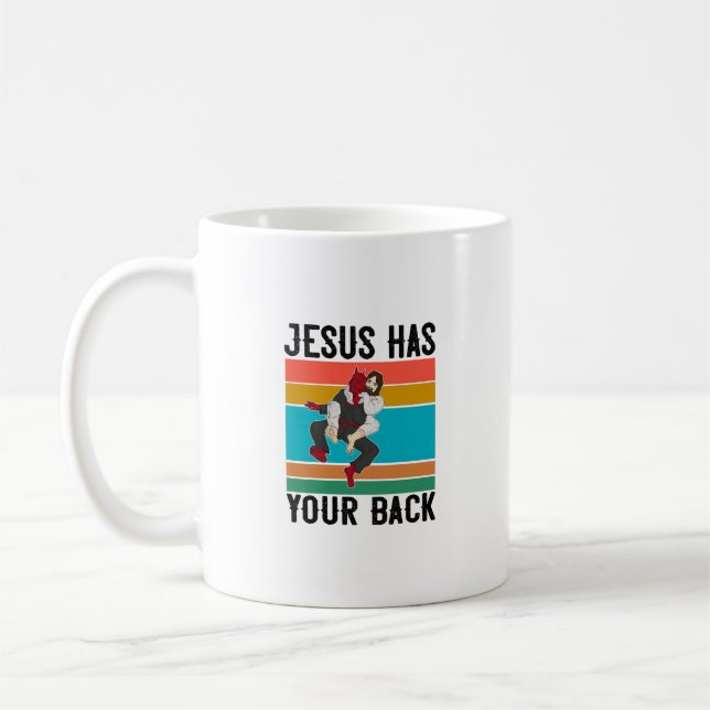 Jesus Has Your Back Brazilian Jiu Jitsu Gift Chris Coffee Mug (Left)