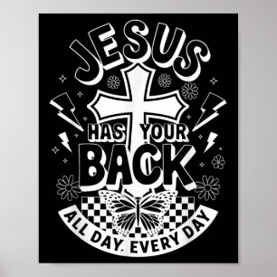 Jesus Has Your Back Groovy Retro Christian Men Wom Poster