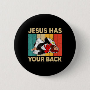 Jesus Has Your Back Jiu Jitsu Retro Christian Men  6 Cm Round Badge