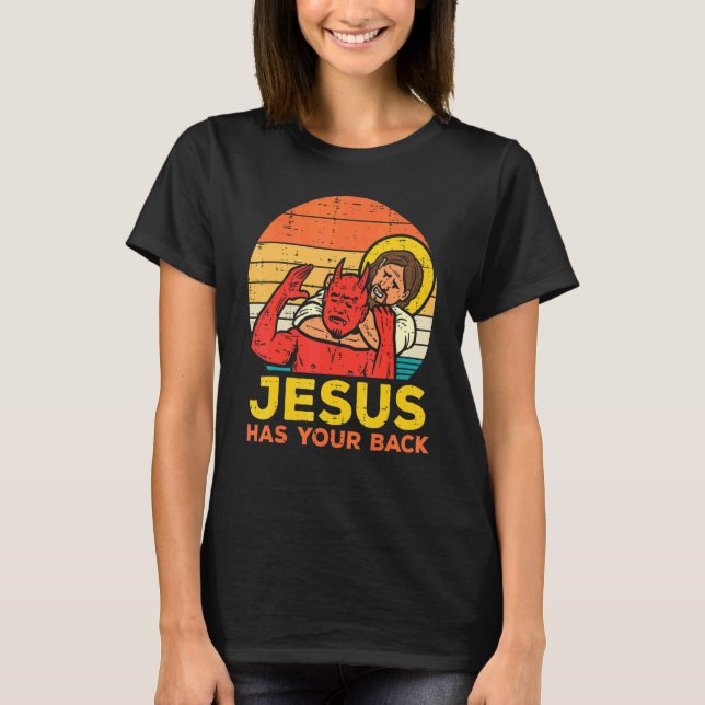 Jesus Has Your Back Jiu Jitsu Retro Christian Men  T-Shirt (Front)