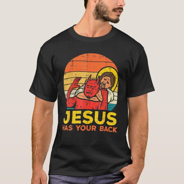 Jesus Has Your Back Jiu Jitsu Retro Christian.Men T-Shirt (Front)