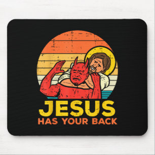 Jesus Has Your Back - Retro Sunset Jesus Wrestling Mouse Mat