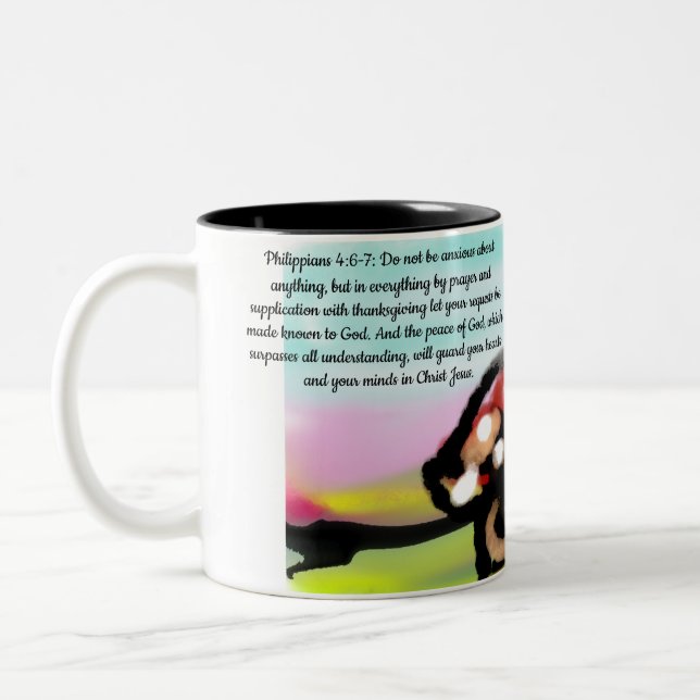 jesus have worry Two-Tone coffee mug (Left)