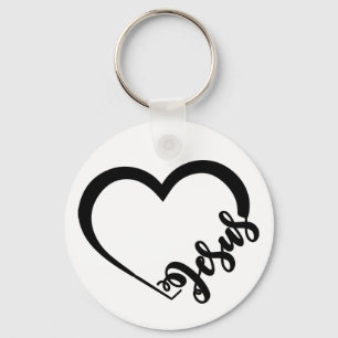 Jesus & Heart Button Keychain