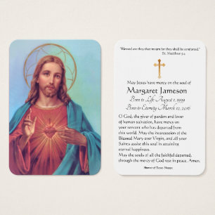 Jesus Heart Catholic Funeral Memorial Holy Card -
