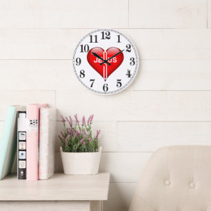 Jesus Heart Cross Large Clock