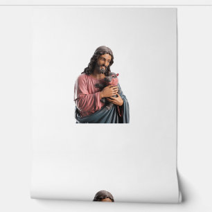 Jesus Holding a Baby Hippo Painting Playful Twist  Wallpaper
