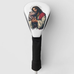 Jesus Holding a Baby Moo Deng Hippo  Golf Head Cover