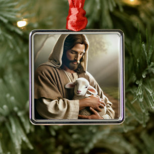 JESUS HOLDING A LAMB CHRISTMAS ORNAMENT