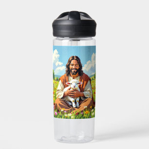 Jesus holding a Lamb Religious Christian Water Bottle