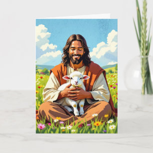 Jesus holding a Lamb   Religious Easter Card