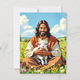 Jesus holding a Lamb   Religious Easter Postcard